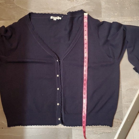 Molly Bracken Long Sleeves Cardigan. Navy Blue. Textured. Pearl Buttons. 3XL. - Picture 15 of 16